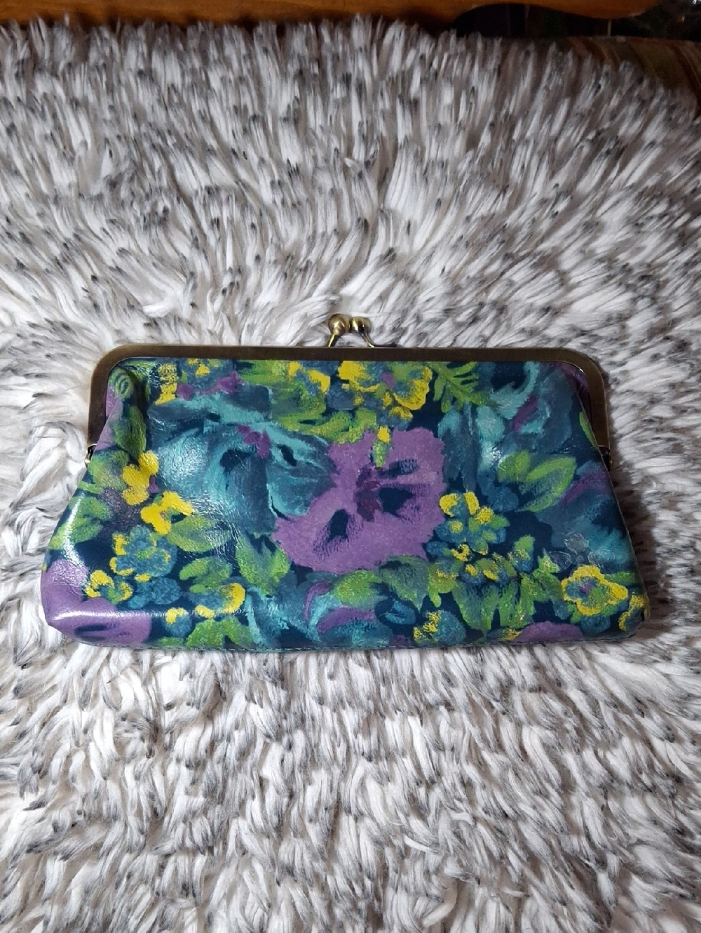 Patricia Nash Teal, Purple and Yellow Floral Kiss-Lock Clutch